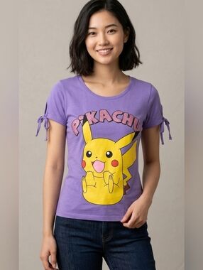 5 For $25✨️90s Y2k Cute Sparkle Pokémon Pikachu Anime Top Purple Shirt Medium